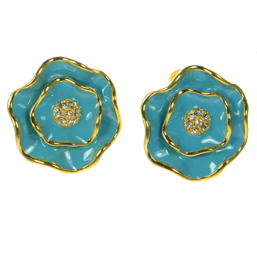 Kenneth Jay Lane KJL Blue Enamel Flower Clip-on Earrings
